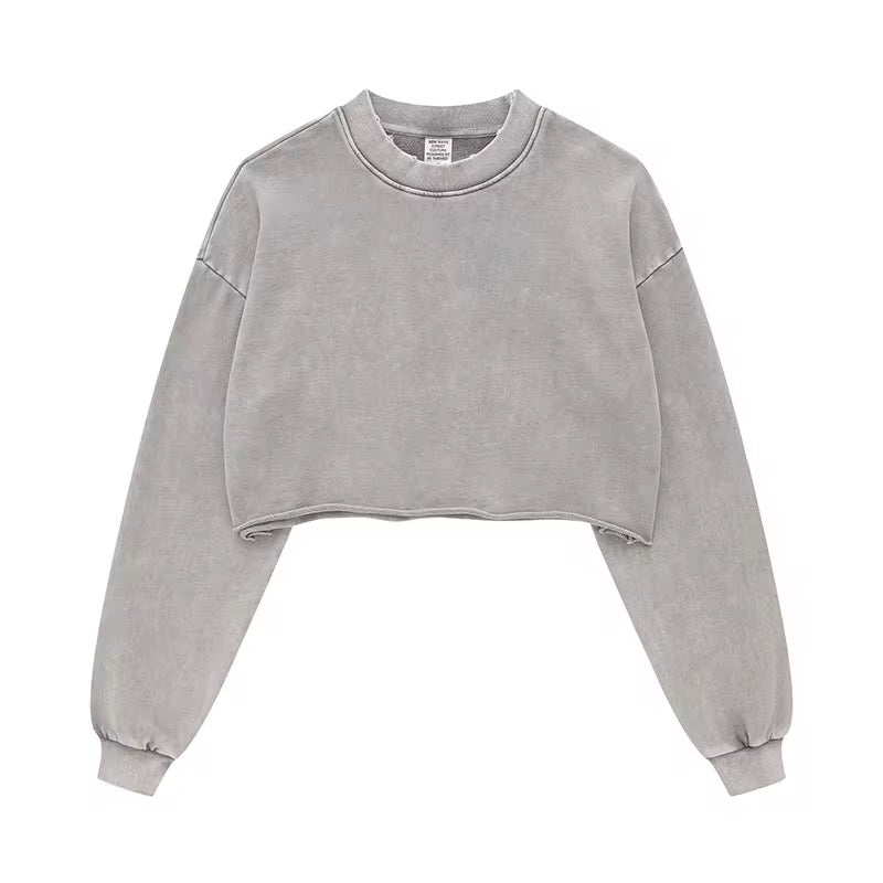 Women’s Grey Distressed Crop Crewneck